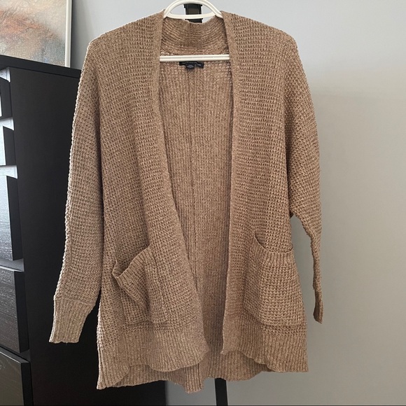 American Eagle Brown Waffle Boyfriend Cardigan - Picture 4 of 8
